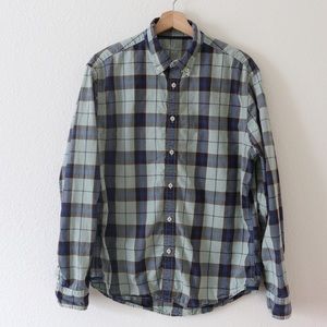 Boden Men’s Blue & Green Plaid Button Down Shirt Size Large
